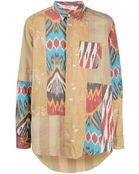 Мужская светло-коричневая рубашка с длинным рукавом в стиле пэчворк от Engineered Garments