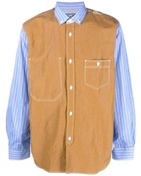 Мужская светло-коричневая рубашка с длинным рукавом в стиле пэчворк от Junya Watanabe MAN