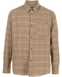 Мужская светло-коричневая рубашка с длинным рукавом в шотландскую клетку от A.P.C.