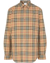 Мужская светло-коричневая рубашка с длинным рукавом в шотландскую клетку от Burberry