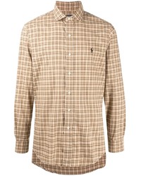 Мужская светло-коричневая рубашка с длинным рукавом в шотландскую клетку от Polo Ralph Lauren