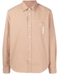 Светло-коричневая рубашка с длинным рукавом из жатого хлопка