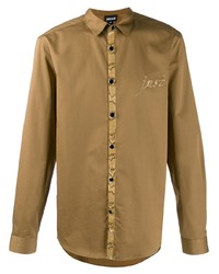 Мужская светло-коричневая рубашка с длинным рукавом с вышивкой от Just Cavalli