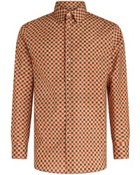 Мужская светло-коричневая рубашка с длинным рукавом с геометрическим рисунком от Etro