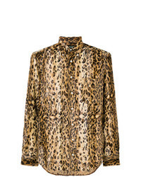 Светло-коричневая рубашка с длинным рукавом с леопардовым принтом