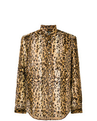 Мужская светло-коричневая рубашка с длинным рукавом с леопардовым принтом от Gitman Vintage