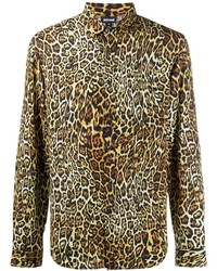Мужская светло-коричневая рубашка с длинным рукавом с леопардовым принтом от Just Cavalli
