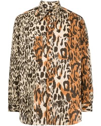 Мужская светло-коричневая рубашка с длинным рукавом с леопардовым принтом от Needles