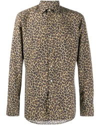 Мужская светло-коричневая рубашка с длинным рукавом с леопардовым принтом от Tom Ford