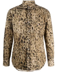 Мужская светло-коричневая рубашка с длинным рукавом с леопардовым принтом от Tom Ford