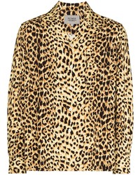 Мужская светло-коричневая рубашка с длинным рукавом с леопардовым принтом от Wacko Maria