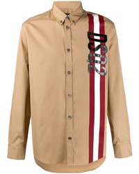 Мужская светло-коричневая рубашка с длинным рукавом с принтом от DSQUARED2