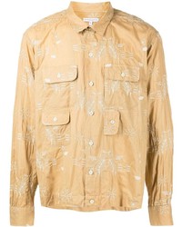 Мужская светло-коричневая рубашка с длинным рукавом с принтом от Engineered Garments