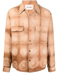 Мужская светло-коричневая рубашка с длинным рукавом с принтом от Story Mfg.
