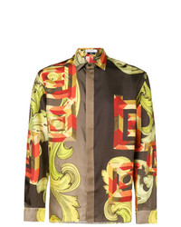 Мужская светло-коричневая рубашка с длинным рукавом с принтом от Versace Collection