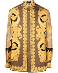 Мужская светло-коричневая рубашка с длинным рукавом с принтом от Versace