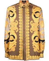 Мужская светло-коричневая рубашка с длинным рукавом с принтом от Versace