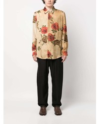 Мужская светло-коричневая рубашка с длинным рукавом с цветочным принтом от Uma Wang