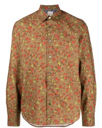 Мужская светло-коричневая рубашка с длинным рукавом с цветочным принтом от Paul Smith