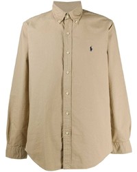 Мужская светло-коричневая рубашка с длинным рукавом от Polo Ralph Lauren