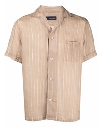 Мужская светло-коричневая рубашка с коротким рукавом в вертикальную полоску от Lardini
