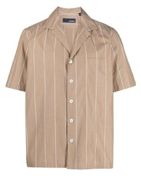 Мужская светло-коричневая рубашка с коротким рукавом в вертикальную полоску от Lardini