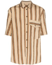 Мужская светло-коричневая рубашка с коротким рукавом в вертикальную полоску от Song For The Mute