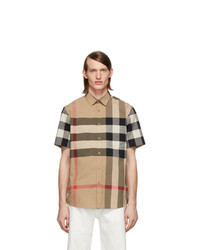 Мужская светло-коричневая рубашка с коротким рукавом в клетку от Burberry