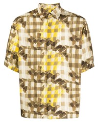 Мужская светло-коричневая рубашка с коротким рукавом в клетку от Fendi