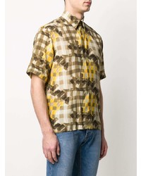 Мужская светло-коричневая рубашка с коротким рукавом в клетку от Fendi