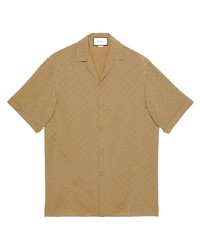 Мужская светло-коричневая рубашка с коротким рукавом в клетку от Gucci