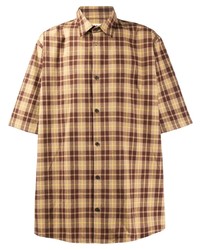 Мужская светло-коричневая рубашка с коротким рукавом в шотландскую клетку от Acne Studios