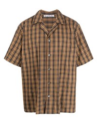Мужская светло-коричневая рубашка с коротким рукавом в шотландскую клетку от Acne Studios