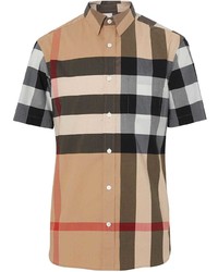 Мужская светло-коричневая рубашка с коротким рукавом в шотландскую клетку от Burberry