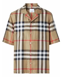 Мужская светло-коричневая рубашка с коротким рукавом в шотландскую клетку от Burberry