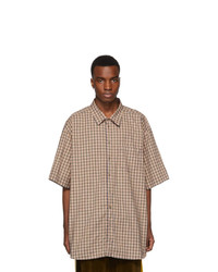 Мужская светло-коричневая рубашка с коротким рукавом в шотландскую клетку от Gucci