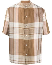 Мужская светло-коричневая рубашка с коротким рукавом в шотландскую клетку от Lemaire