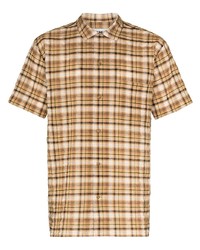 Мужская светло-коричневая рубашка с коротким рукавом в шотландскую клетку от YMC