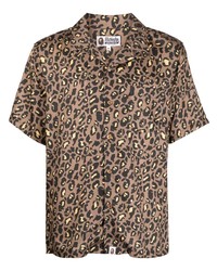 Мужская светло-коричневая рубашка с коротким рукавом с леопардовым принтом от A Bathing Ape