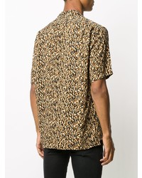 Мужская светло-коричневая рубашка с коротким рукавом с леопардовым принтом от Saint Laurent