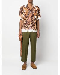 Мужская светло-коричневая рубашка с коротким рукавом с леопардовым принтом от Marni