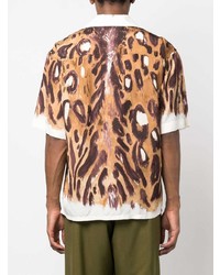 Мужская светло-коричневая рубашка с коротким рукавом с леопардовым принтом от Marni