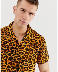 Мужская светло-коричневая рубашка с коротким рукавом с леопардовым принтом от Brave Soul