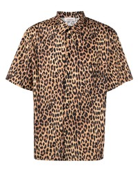 Мужская светло-коричневая рубашка с коротким рукавом с леопардовым принтом от Laneus