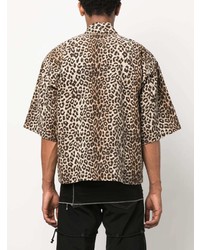 Мужская светло-коричневая рубашка с коротким рукавом с леопардовым принтом от VISVIM