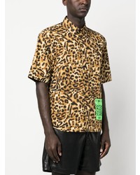 Мужская светло-коричневая рубашка с коротким рукавом с леопардовым принтом от Just Cavalli