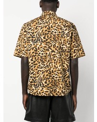 Мужская светло-коричневая рубашка с коротким рукавом с леопардовым принтом от Just Cavalli
