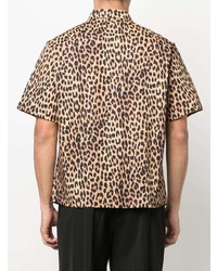 Мужская светло-коричневая рубашка с коротким рукавом с леопардовым принтом от Laneus