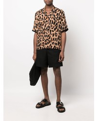 Мужская светло-коричневая рубашка с коротким рукавом с леопардовым принтом от Sacai