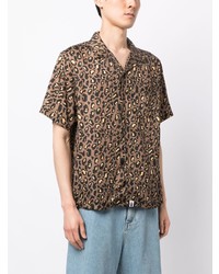 Мужская светло-коричневая рубашка с коротким рукавом с леопардовым принтом от A Bathing Ape